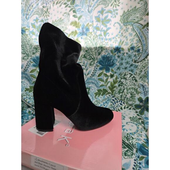 Allegra K Women's Velvet Round Toe Block Heels Foldable Mid Calf Boots 6.5 - Picture 2 of 3